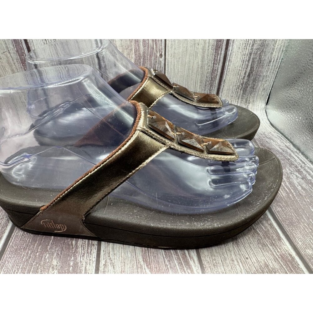 FitFlop Women's Pietra Sandal Brown Toe Post Jewel Size 7 - Picture 3 of 8